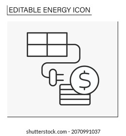  Solar energy line icon. Sell sunlight energy. Solar battery. Renewable energy concept. Isolated vector illustration. Editable stroke