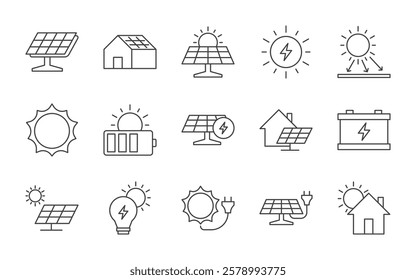 Solar energy line icons set vector illustration. editable stroke