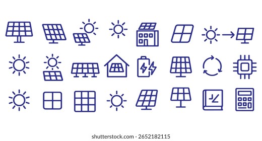 Solar energy line icons set vector illustration. editable stroke