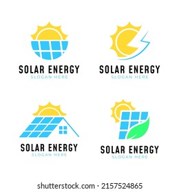 Solar energy logo collection. Panel solar with sun and house concept. Nature energy or alternative 