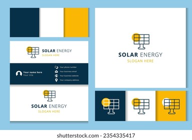 Solar energy logo design with editable slogan. Branding book and business card template.