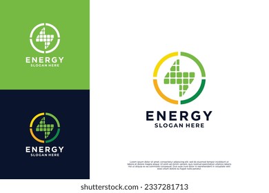 Solar energy logo design with lightning. environmentally friendly solar energy