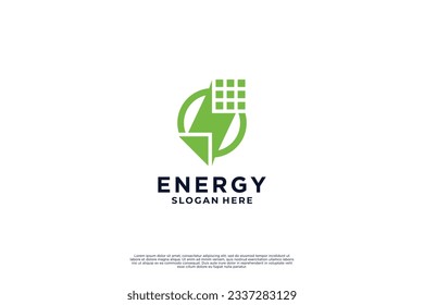 Solar energy logo design with lightning. environmentally friendly solar energy