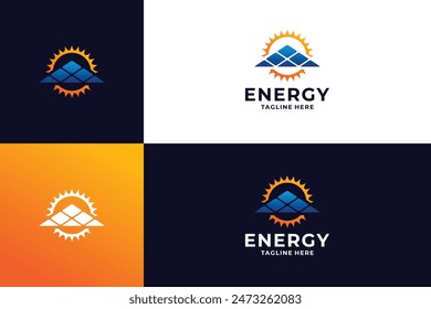 Solar energy logo design with panel and sun logo