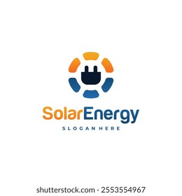 Solar energy logo design. Sun and solar panel abstract symbol. on isolated background