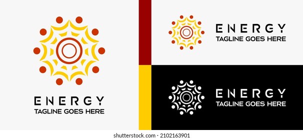 solar energy logo design template with rays and dots icon. vector abstract logo illustration