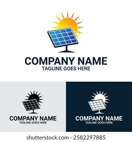 Solar Energy Logo Design Template. Solar panel energy with sunlight silhouette vector logo design template.