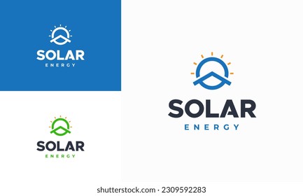 Solar Energy Logo designs concept vector, Solar Energy with roof logo template