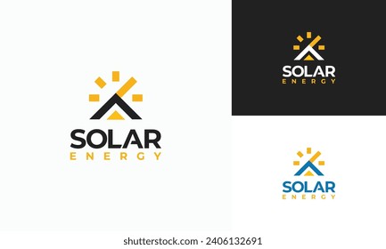 Solar Energy logo designs vector, Sun power logo, Solar energy with rooftop House logo