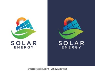 logotipo da energia solar, energia solar eco-friendly e design do logotipo da folha verde, logotipo da energia solar	