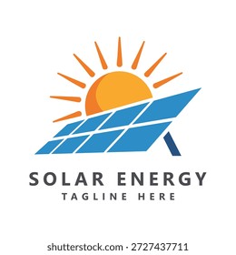 Logotipo de energía solar con el icono del elemento de Diseño gráfico del sol y del panel solar