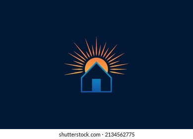 Solar Energy Logo, Sunburst Vector Logo, Solar Panel House Brand Logo Design Template