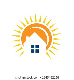 logotipo de energía solar ilustración de icono ilustración de icono plantilla de diseño de techo y sol