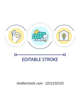 Solar energy loop concept icon. Alternative source of power. Eco friendly technology abstract idea thin line illustration. Isolated outline drawing. Editable stroke. Arial font used