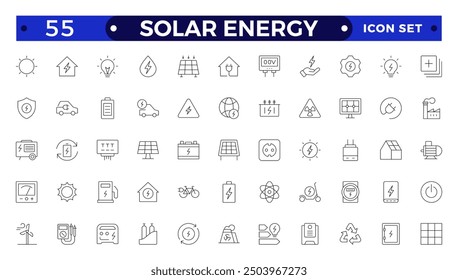 Conjunto de iconos de contorno de energía solar. Conjunto de iconos de energía verde. Colección de energía renovable, ecología e íconos de electricidad verde. 
