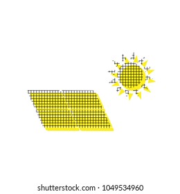 Solar energy panel. Eco trend concept sign. Vector. Yellow icon with square pattern duplicate at white background. Isolated.