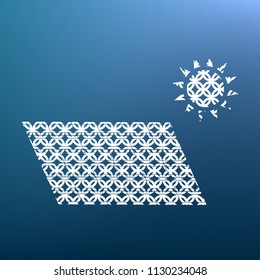 Solar energy panel. Eco trend concept sign. Vector. White textured icon at lapis lazuli gradient background.