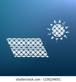 Solar energy panel. Eco trend concept sign. Vector. White textured icon at lapis lazuli gradient background.