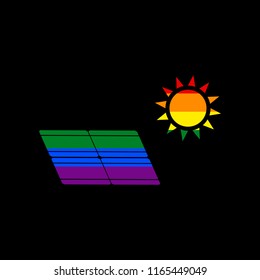 Solar energy panel. Eco trend concept sign. Vector. Icon with colors of LGBT flag at black background.