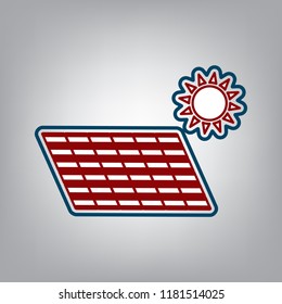 Solar energy panel. Eco trend concept sign. Vector. Dark red, transparent and midnight green stroke of white icon at grayish background.