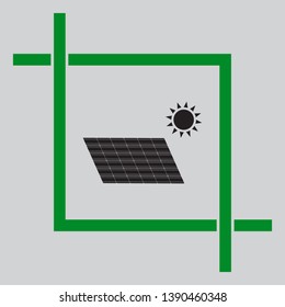 Solar energy panel. Eco trend concept sign. Black icon inside green crop tool at light gray background