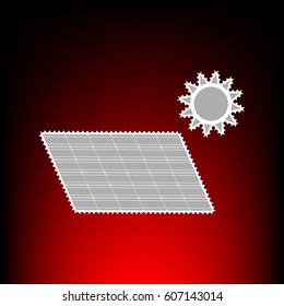 Solar energy panel. Eco trend concept sign. Postage stam or old photo style on red-black gradient background.