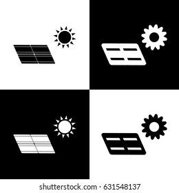 Solar energy panel. Eco trend concept sign. Vector. Black and white icons and line icon on chess board.