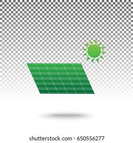 Solar energy panel. Eco trend concept sign. Vector. Green gradient icon with shadow at bottom on transparent and white background.