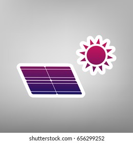 Solar energy panel. Eco trend concept sign. Vector. Purple gradient icon on white paper at gray background.