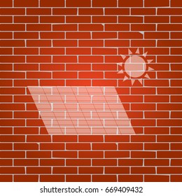 Solar energy panel. Eco trend concept sign. Vector. Whitish icon on brick wall as background.