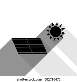 Solar energy panel. Eco trend concept sign. Vector. Black icon with two flat gray shadows on white background.