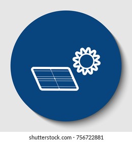 Solar energy panel. Eco trend concept sign. Vector. White contour icon in dark cerulean circle at white background. Isolated.