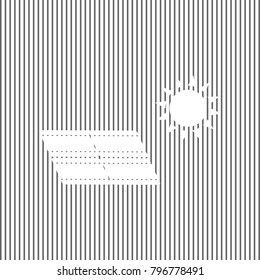 Solar energy panel. Eco trend concept sign. Vector. White icon on grayish striped background. Optical illusion.