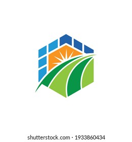 Solar Energy Solar Panel Electric Farming Industry Helping Greener Eco Tree Natural Environment Logo