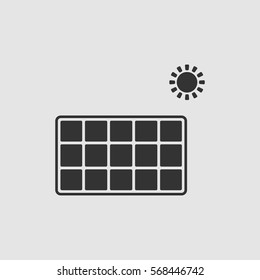 Solar energy panel icon flat. Black pictogram on grey background. Vector illustration symbol