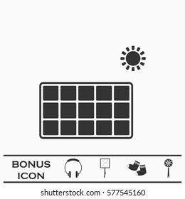 Solar energy panel icon flat. Black pictogram on white background. Vector illustration symbol and bonus button
