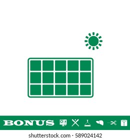 Solar energy panel icon flat. Green pictogram on white background. Vector illustration symbol and bonus button