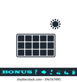 Solar energy panel icon flat. Black pictogram on white background. Vector illustration symbol and bonus button