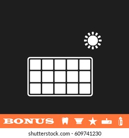 Solar energy panel icon flat. White pictogram on black background. Vector illustration symbol and bonus button tooth, vase, star, mirror, bottle
