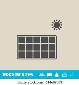 Solar energy panel icon flat. Grey pictogram on light background. Vector illustration symbol and bonus button real estate, ottoman, vase, tv, fishing rod