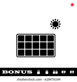 Solar energy panel icon flat. Black pictogram on white background. Vector illustration symbol and bonus button open and closed lock, folder, star