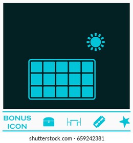 Solar energy panel icon flat. Blue pictogram on dark background. Vector illustration symbol and bonus icons