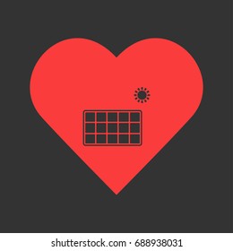 Solar energy panel icon flat. Simple pictogram on heart background. Vector illustration symbol