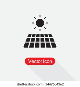 Solar Energy Panel Icon, Sun And Solar Panel Symbol Vector Illustration Eps10