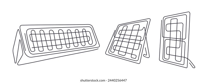 Solar energy panel. One continuous thin line of solar battery. Clean energy, ecology. Vector Illustration set on white background. Element of technologies sign. Editable stroke
