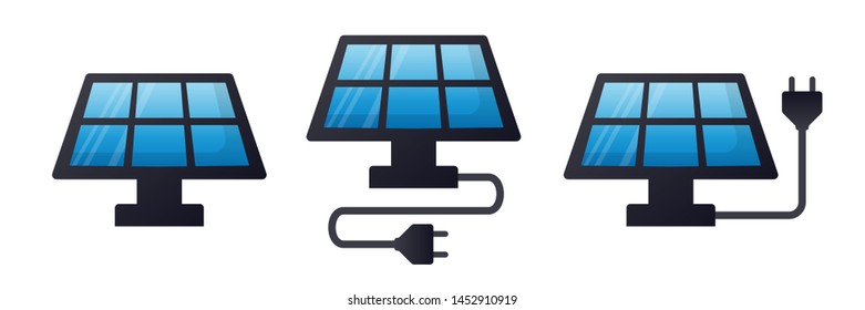 Solar energy panel with power plug colorful vector illustration icons