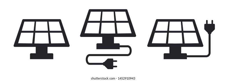 Solar energy panel with power plug vector illustration icons