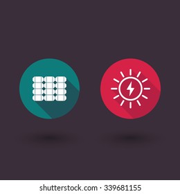 Solar energy, solar panel, round flat icons, vector illustration