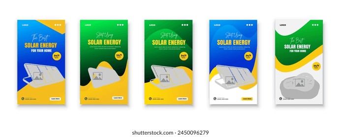 Solar energy panel story and social media post bundle web banner design template