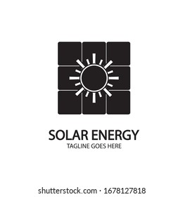 Solar energy panel and sun icon isolated on white background